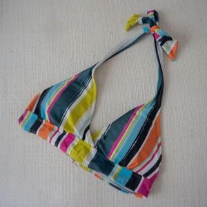 Rainbow Striped Summer Bikini Halter Bathing Suit Preppy Y2K Style Women's Top